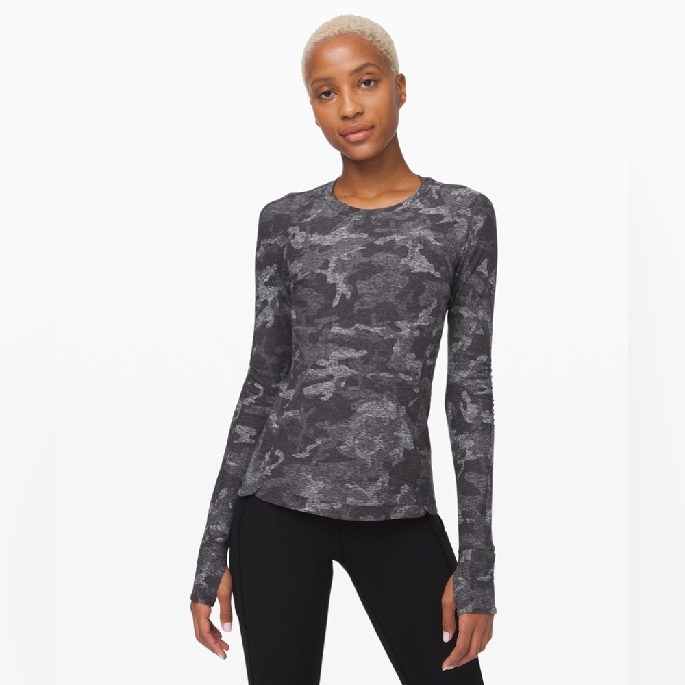 Lululemon Runderful Long Sleeve, Size 4, Incognito Camp HTR Black
